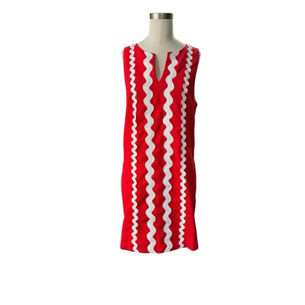Prosperina Gigi Red Ric Rac Cotton Shift Mini Dress size Small - Picture 13 of 14
